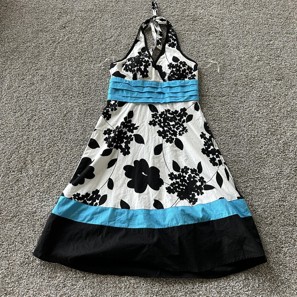 Trixxi Y2K Dress Womens 5 White Black Floral Halter Fit & Flare Sundress Short